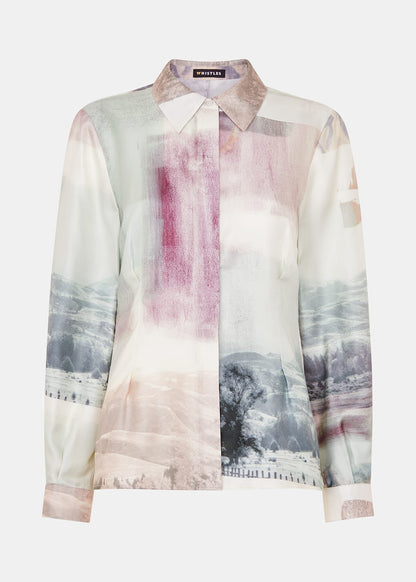 Ivory/Multi Wild Horse Print Silk Shirt