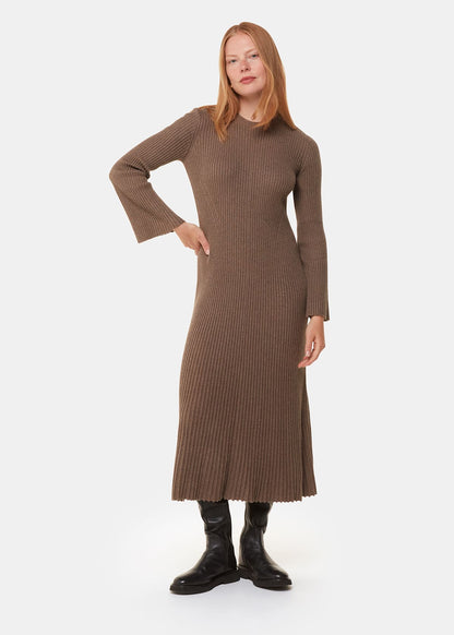 Taupe Fit & Flare Ribbed Knit Dress