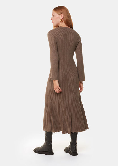 Taupe Fit & Flare Ribbed Knit Dress