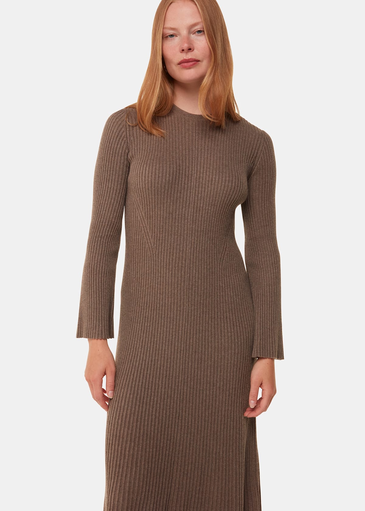 Taupe Fit & Flare Ribbed Knit Dress