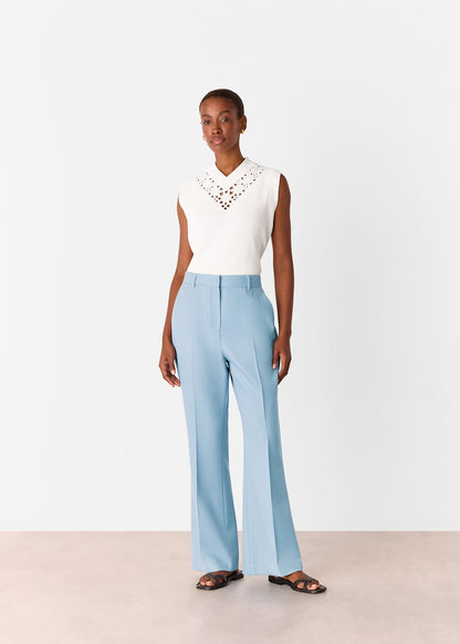 Blue Wool Blend Tailored Trousers