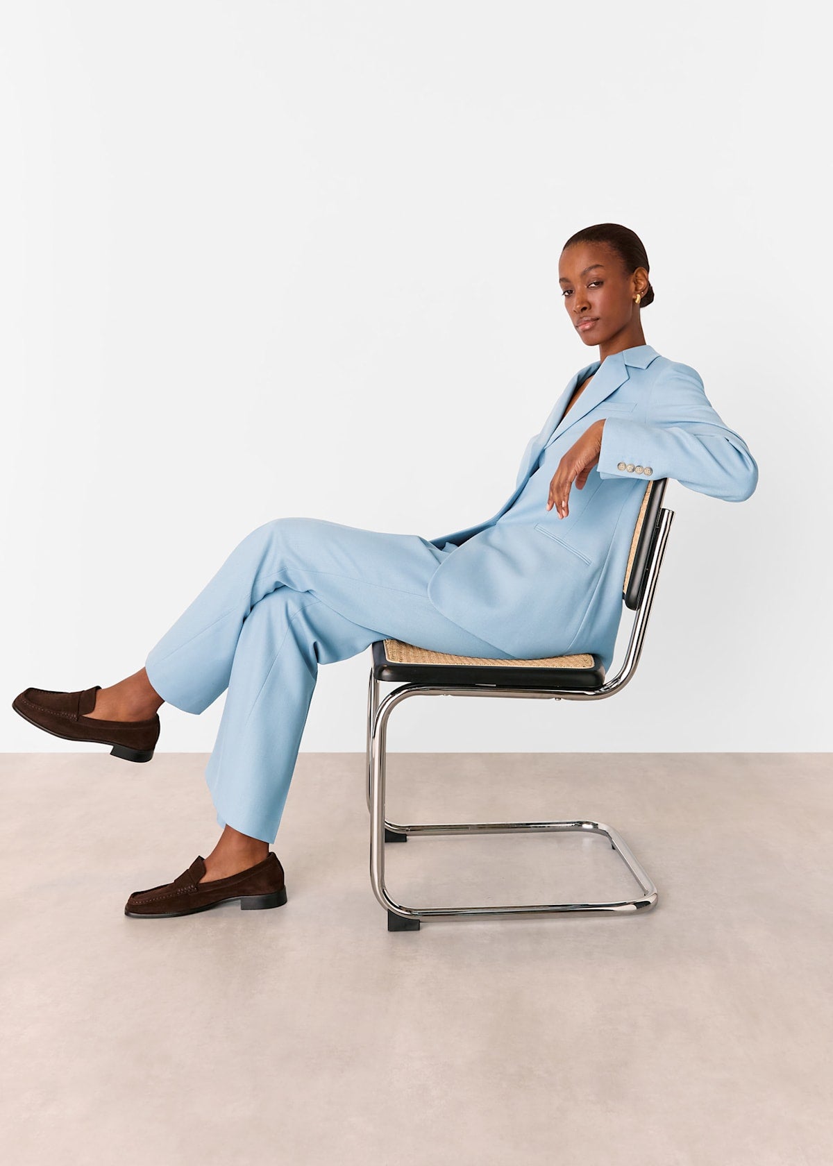 Blue Wool Blend Tailored Trousers
