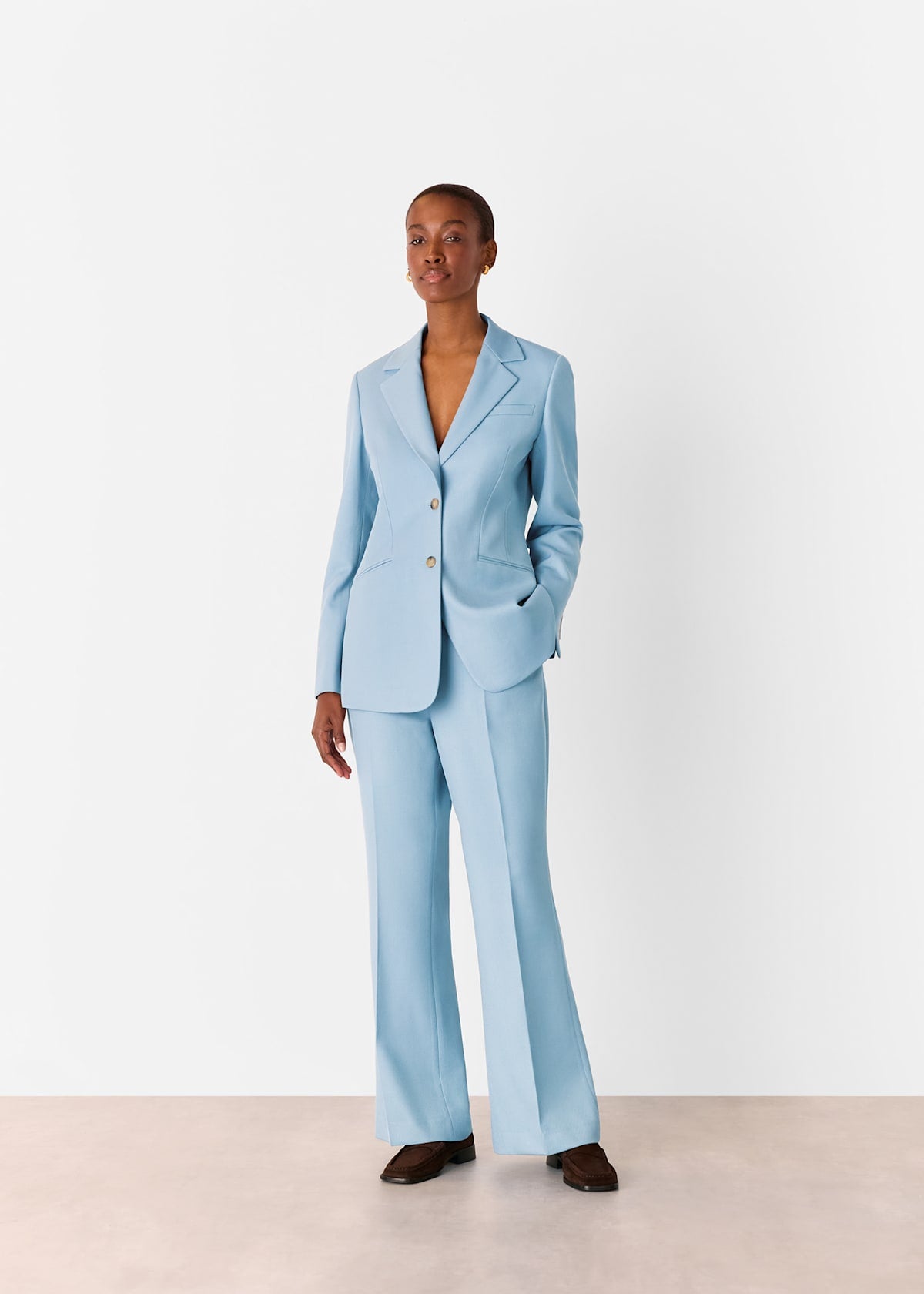 Blue Wool Blend Tailored Trousers