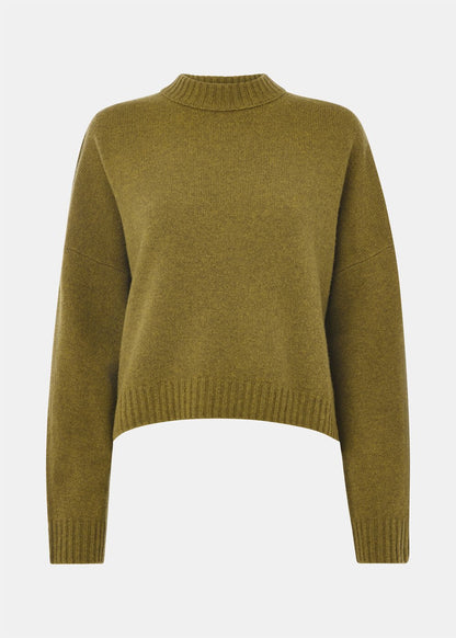 Olive Wool Curved Hem Knit