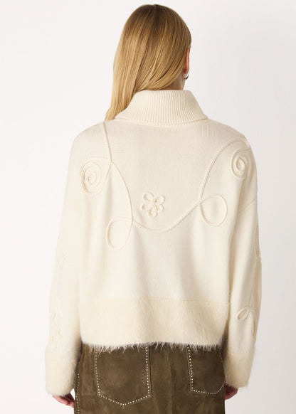 Cream Wool Embroidered Floral Jumper