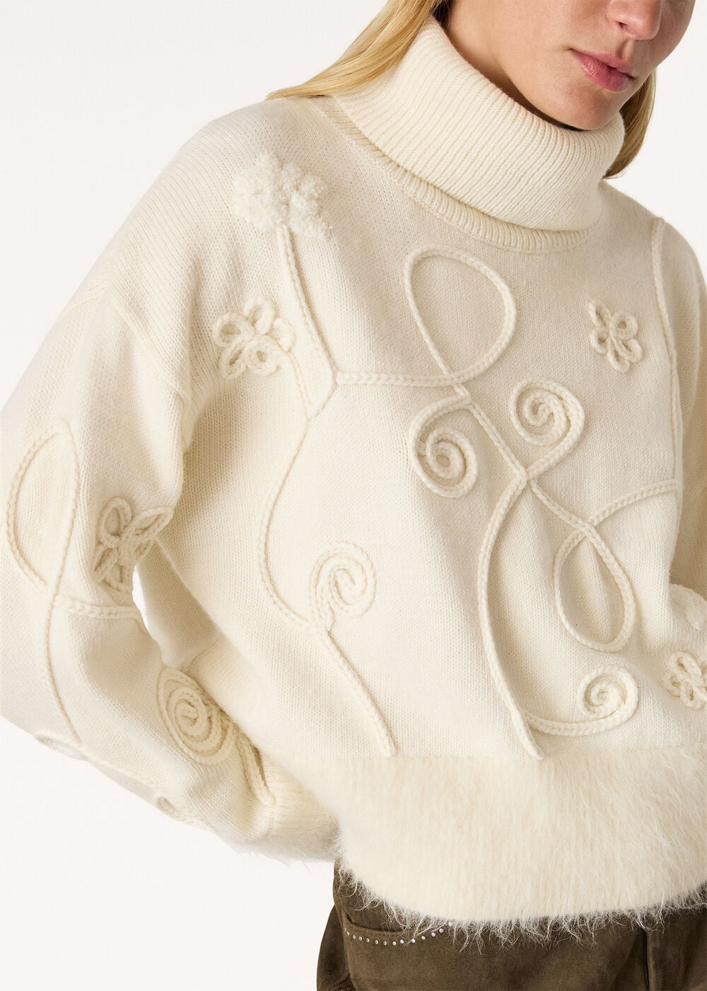 Cream Wool Embroidered Floral Jumper