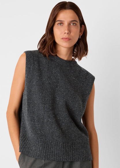 Dark Grey Wool Fleck Sleeveless Tank