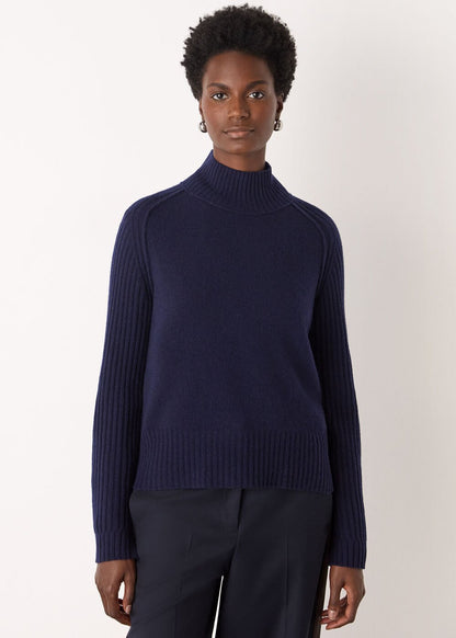 Navy Wool Funnel Neck Knit