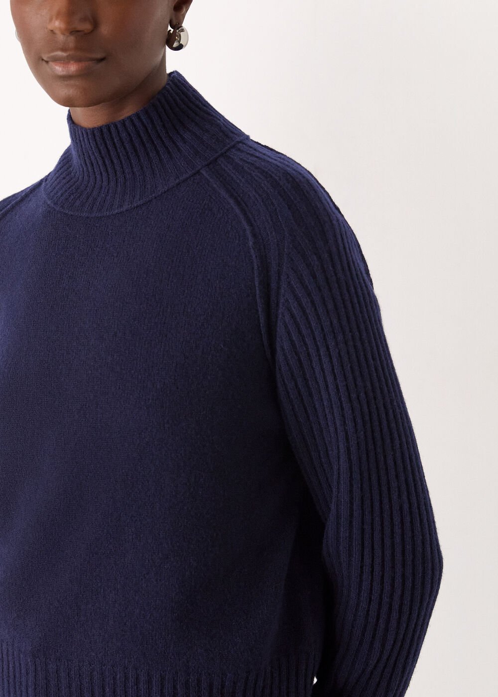 Navy Wool Funnel Neck Knit