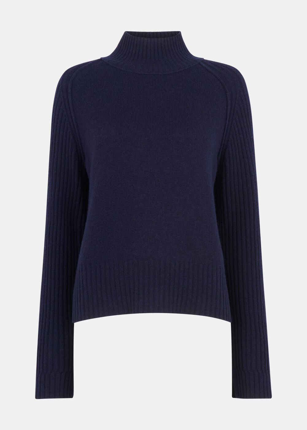 Navy Wool Funnel Neck Knit