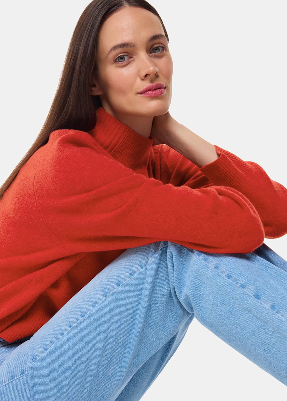 Red Wool Funnel Neck Knit