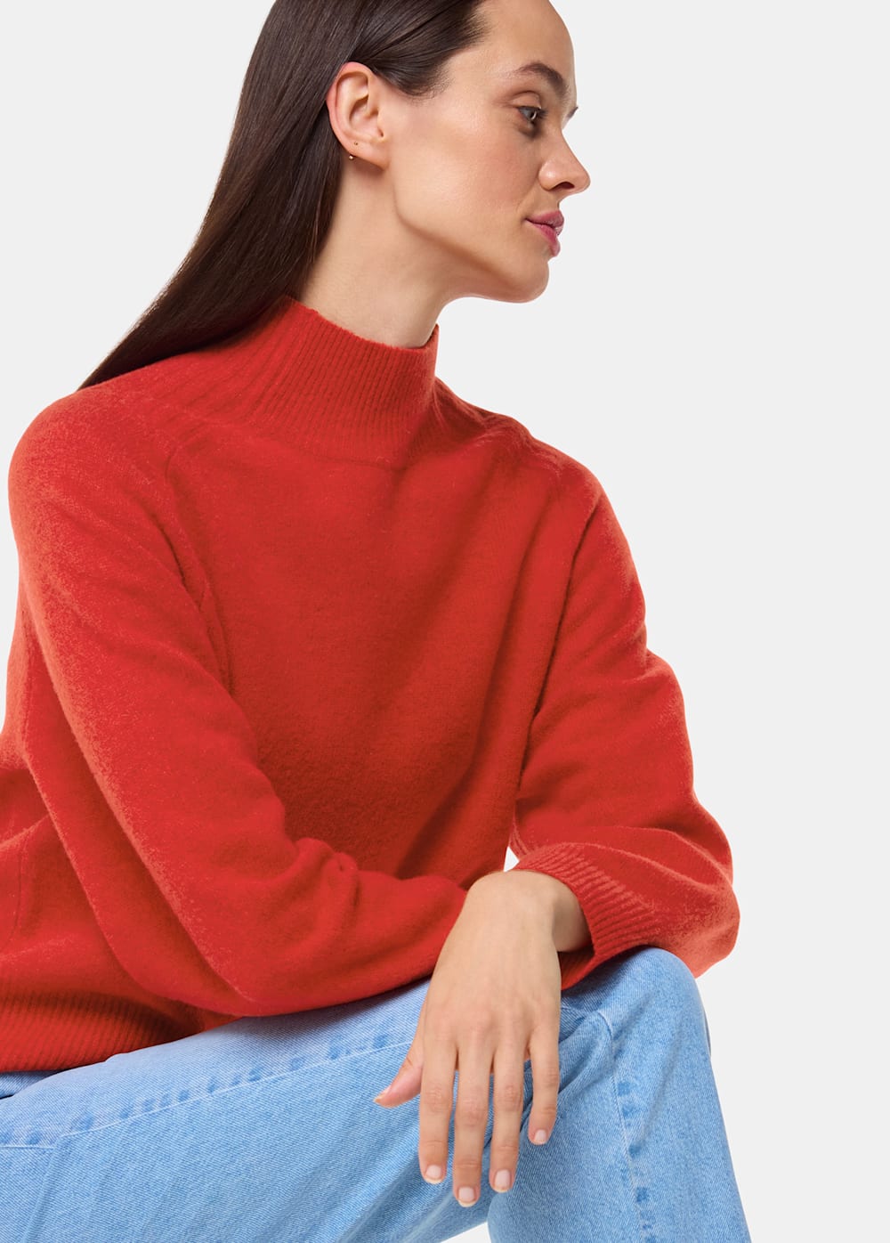 Red Wool Funnel Neck Knit