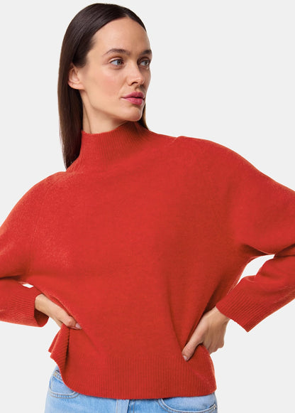 Red Wool Funnel Neck Knit