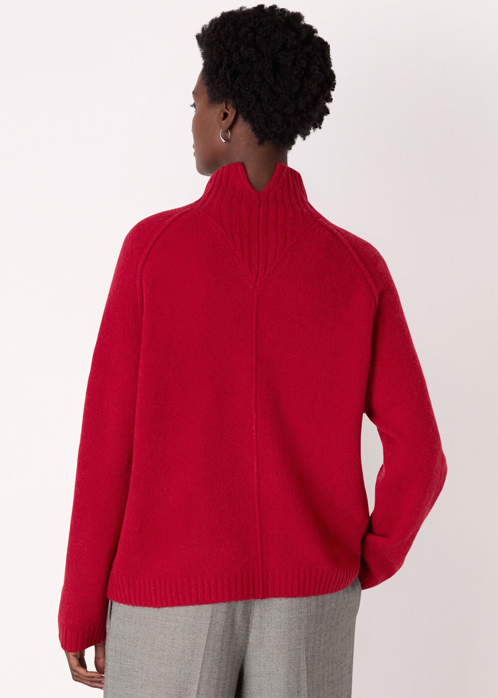 Red Wool Mix Split Funnel Knit