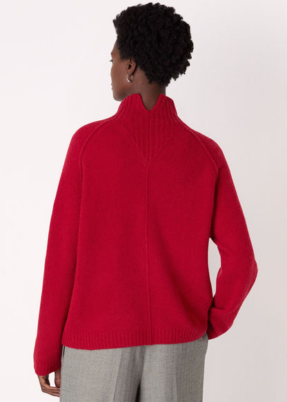 Red Wool Mix Split Funnel Knit