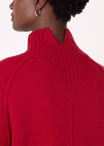 Red Wool Mix Split Funnel Knit
