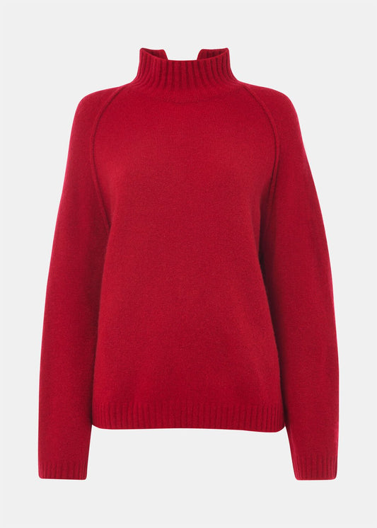 Red Wool Mix Split Funnel Knit