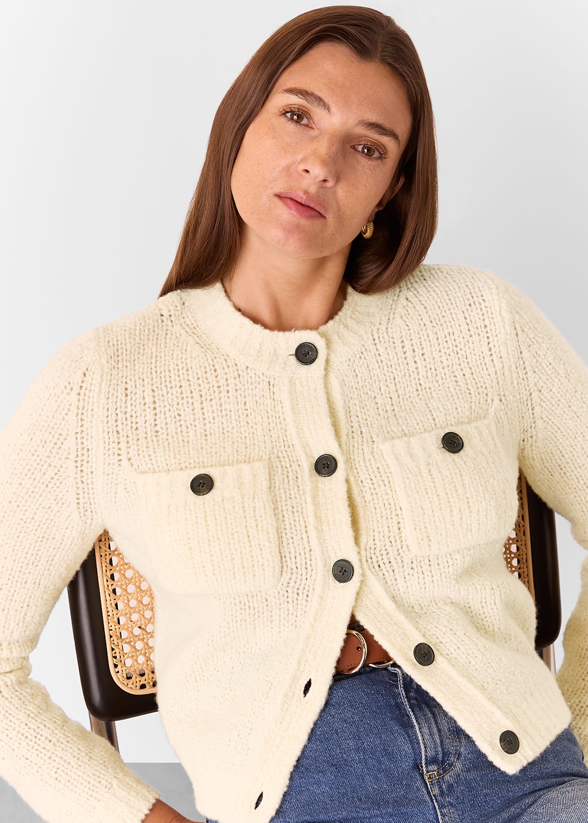 Ivory Wool Mix Textured Cardigan