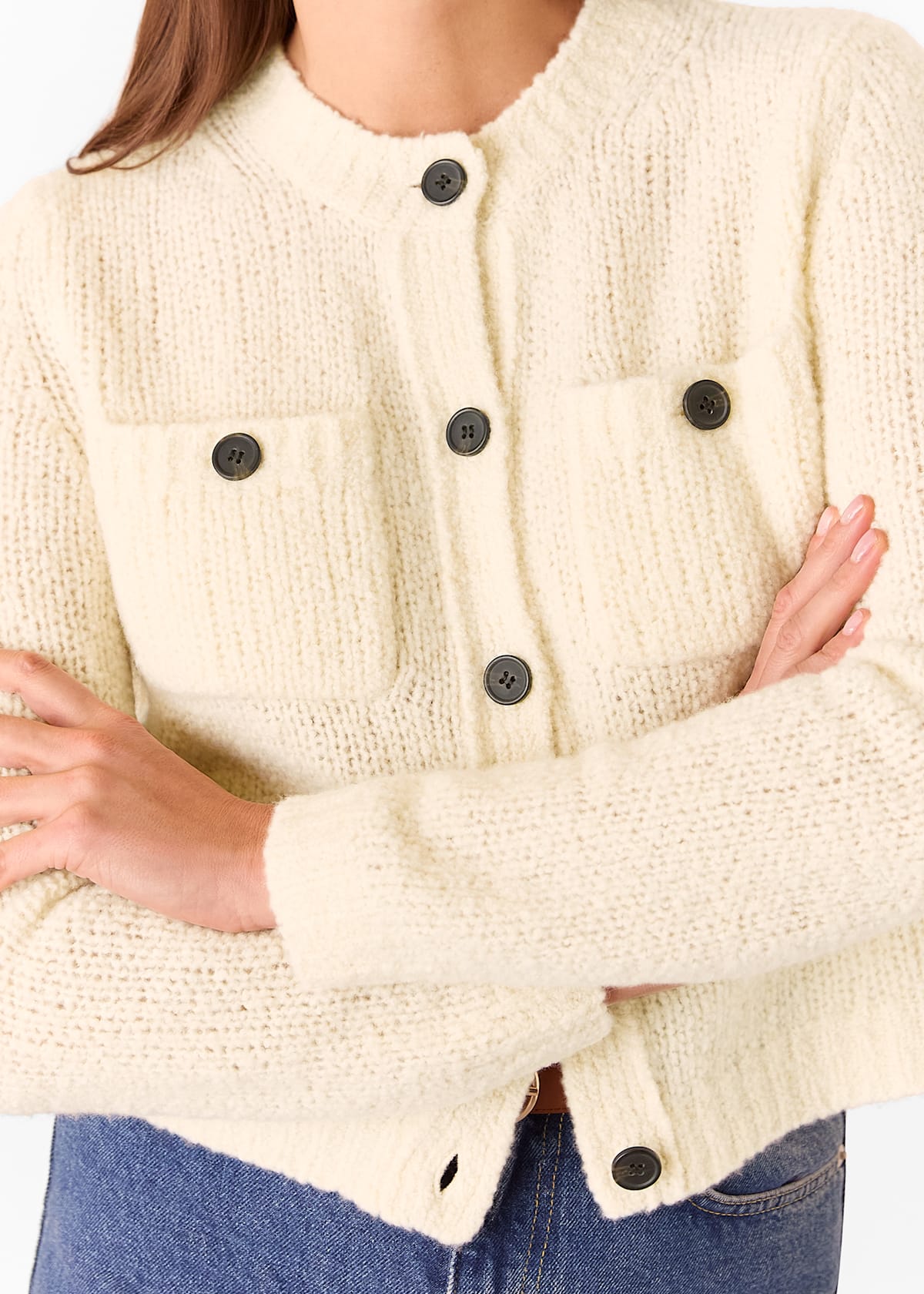 Ivory Wool Mix Textured Cardigan