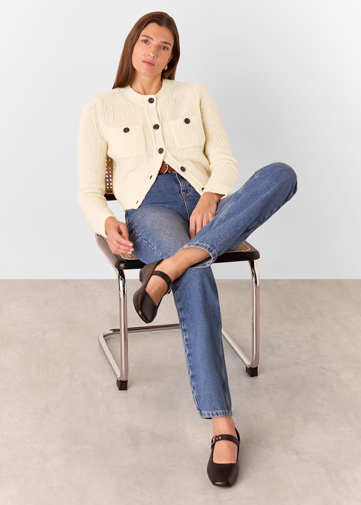 Ivory Wool Mix Textured Cardigan