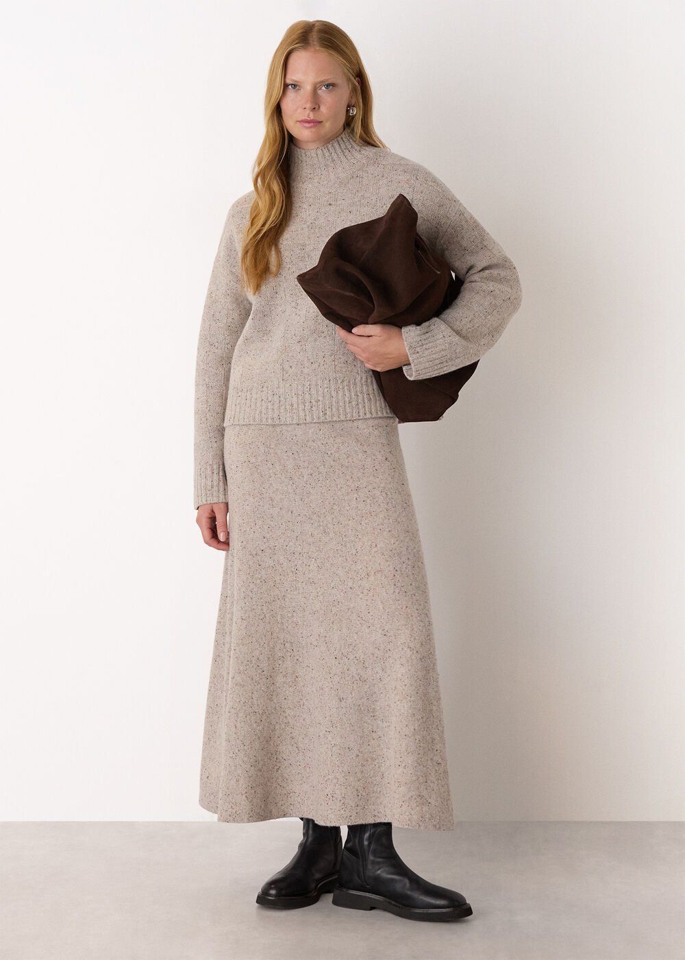 Neutral Wool Textured Check Knit