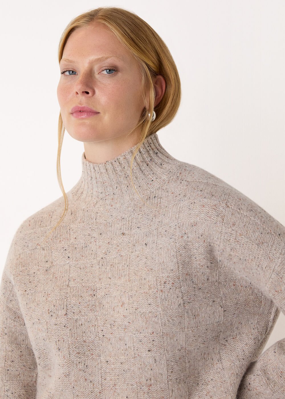 Neutral Wool Textured Check Knit