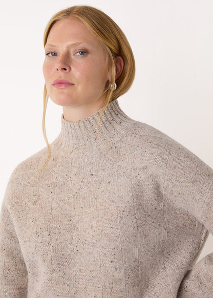 Neutral Wool Textured Check Knit