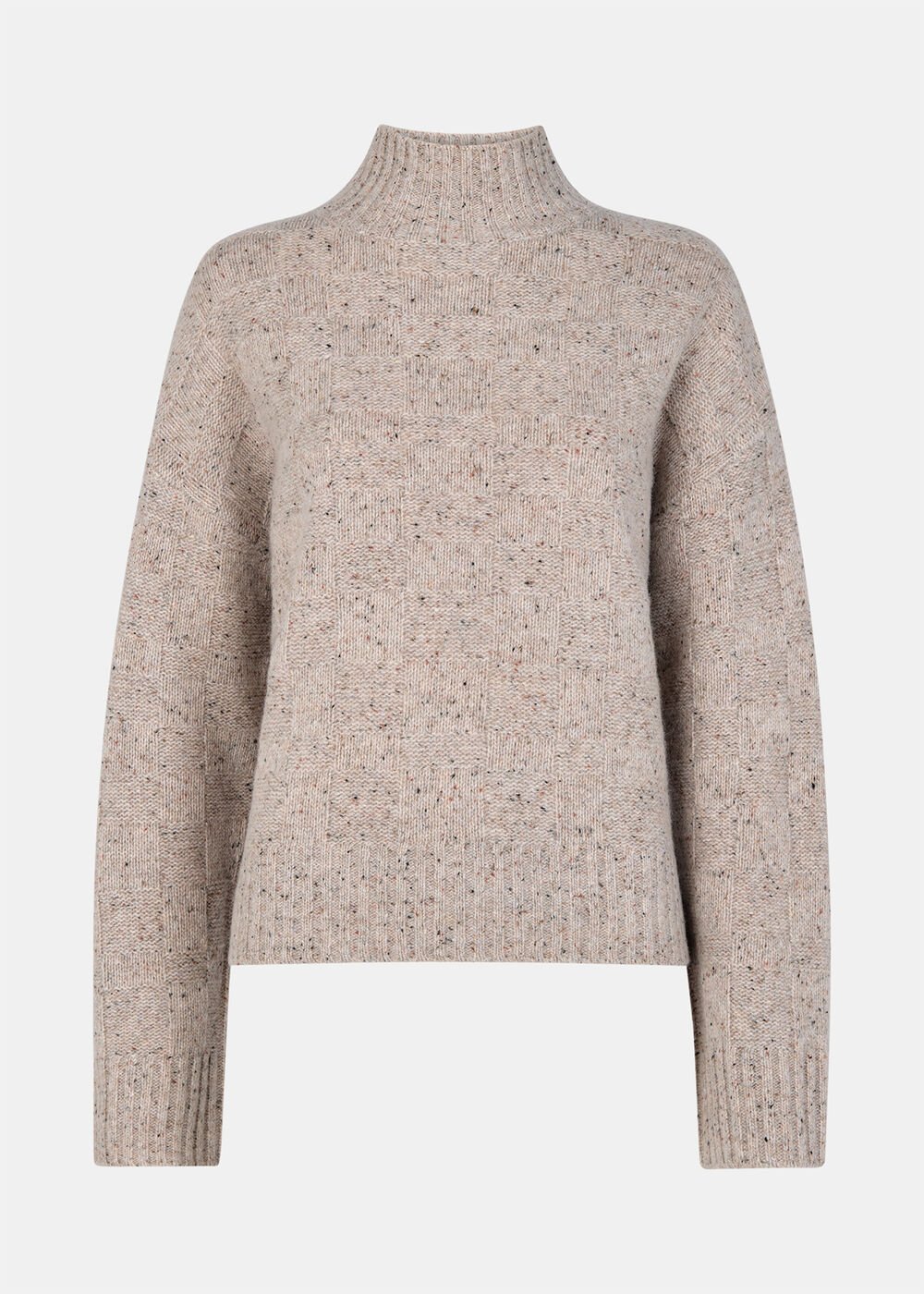 Neutral Wool Textured Check Knit