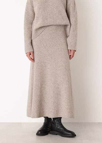 Neutral Wool Textured Midi Skirt