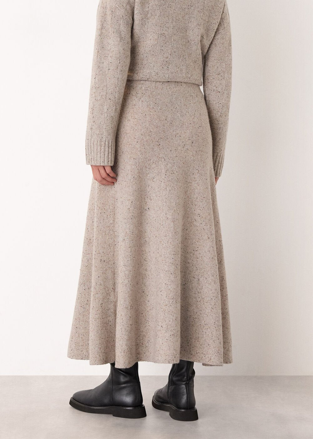 Neutral Wool Textured Midi Skirt