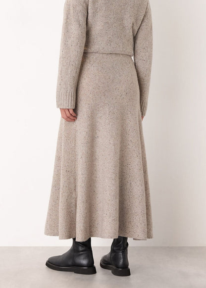Neutral Wool Textured Midi Skirt