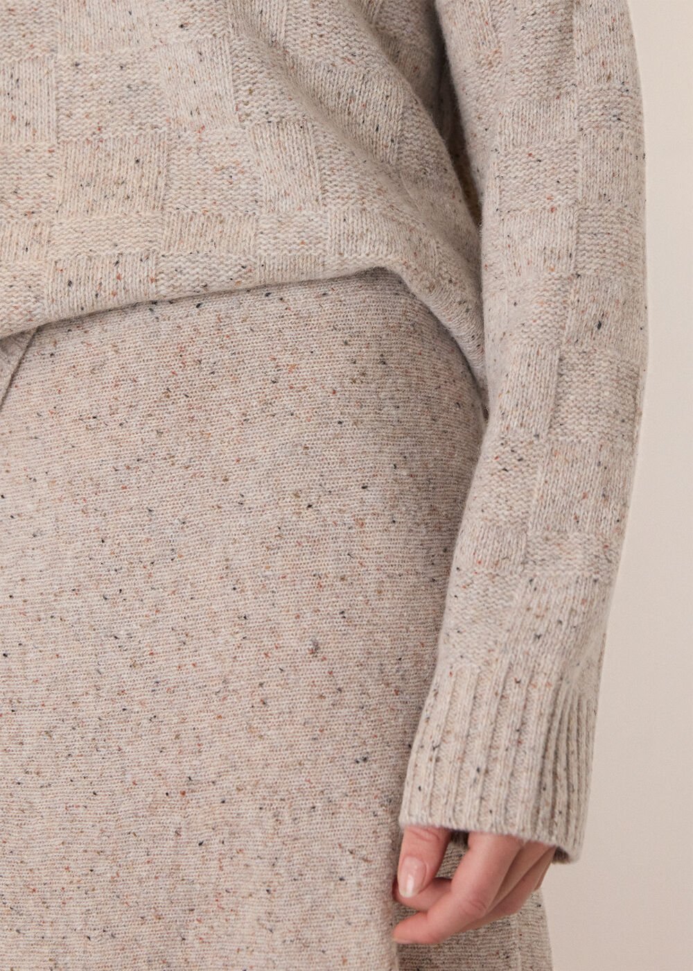 Neutral Wool Textured Midi Skirt