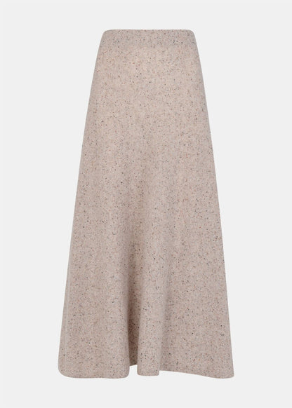Neutral Wool Textured Midi Skirt