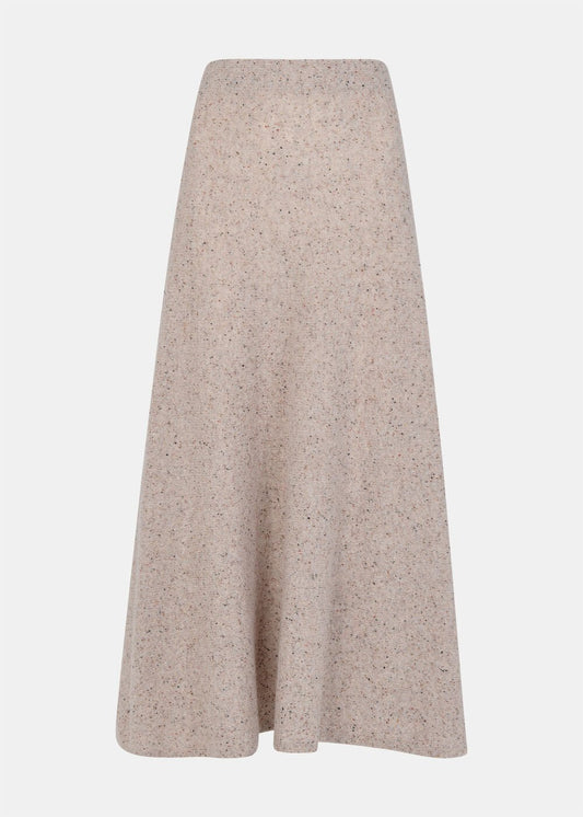 Neutral Wool Textured Midi Skirt