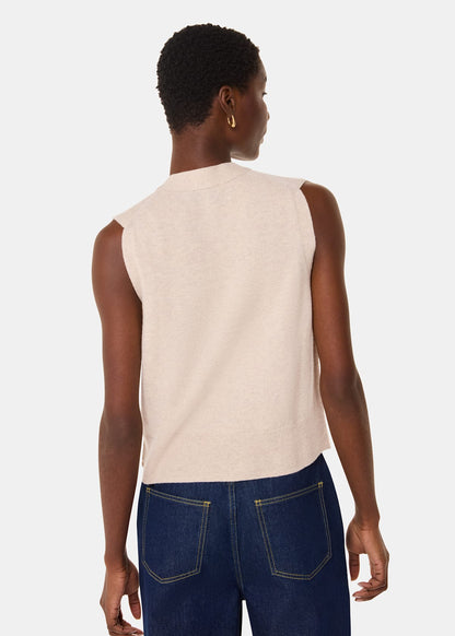 Oatmeal Wool V Neck Button Front Tank Top