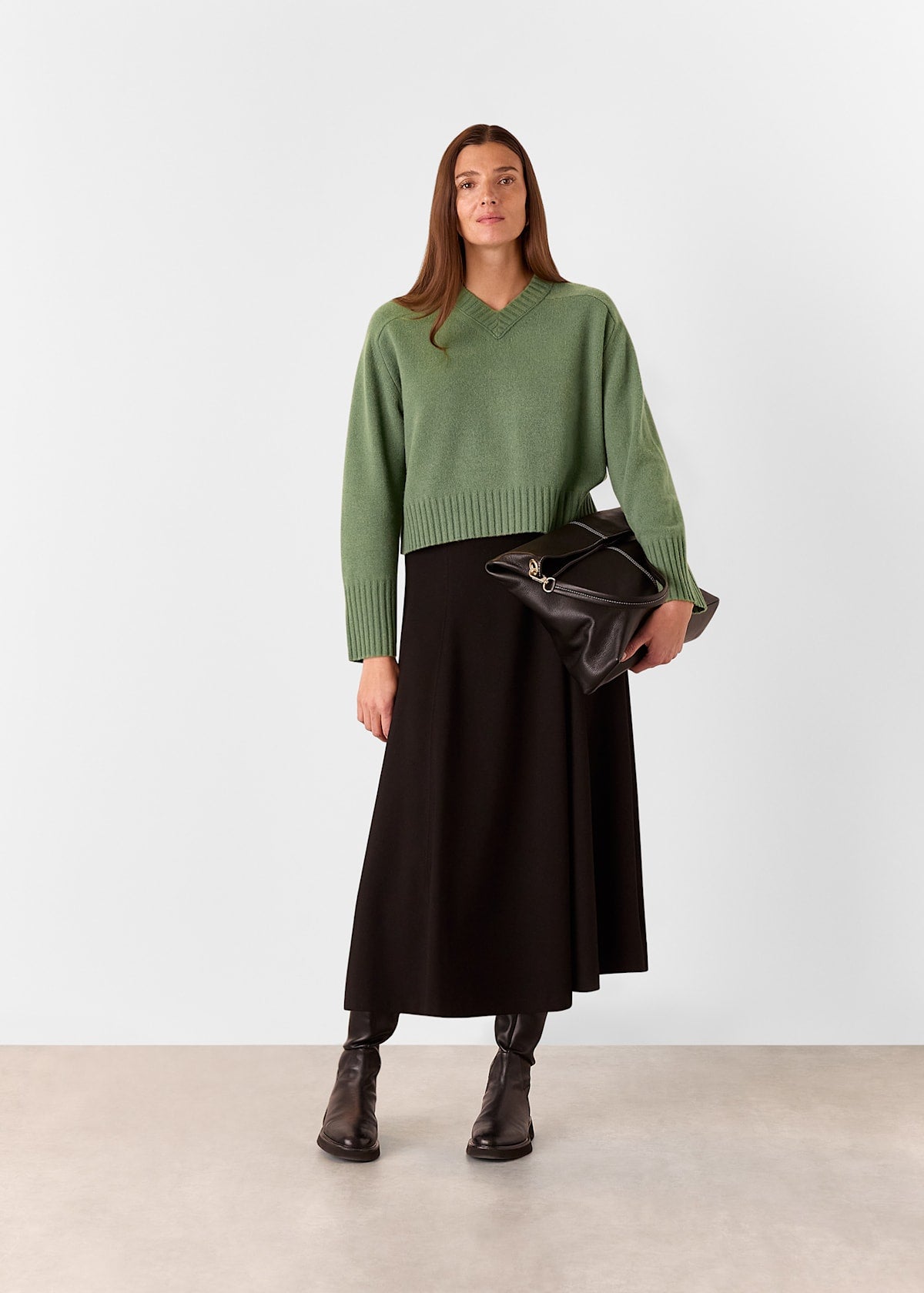 Sage Green Wool V Neck Knitted Jumper