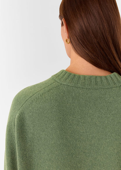 Sage Green Wool V Neck Knitted Jumper