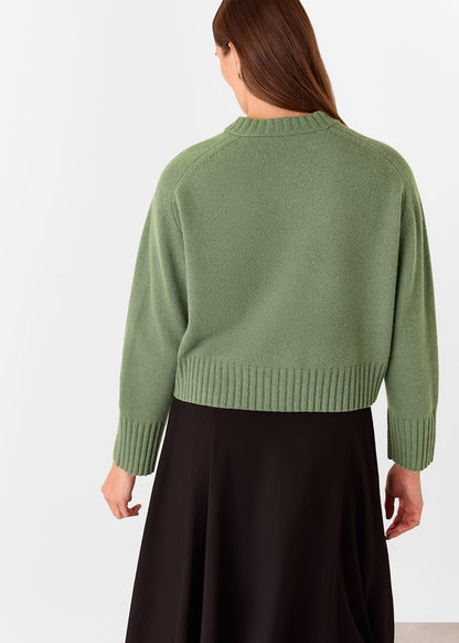 Sage Green Wool V Neck Knitted Jumper