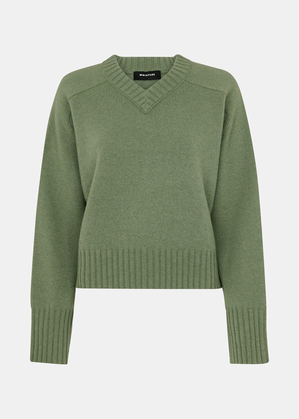 Sage Green Wool V Neck Knitted Jumper