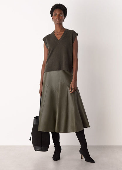 Khaki Wool V Neck Tank Top