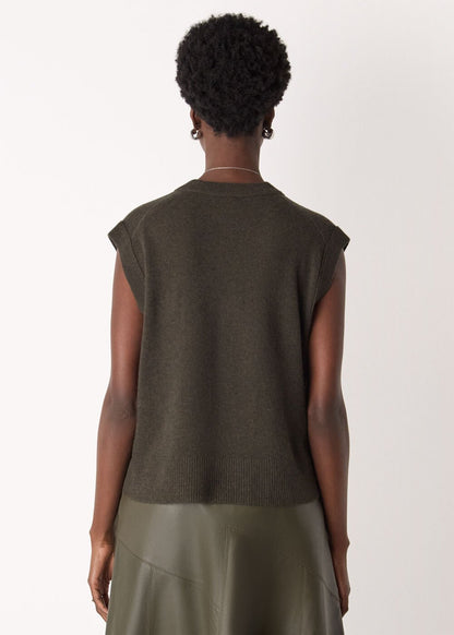 Khaki Wool V Neck Tank Top