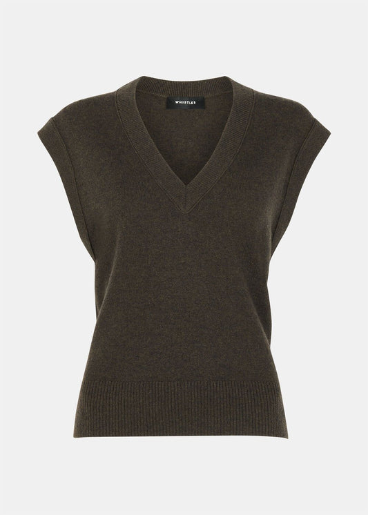 Khaki Wool V Neck Tank Top