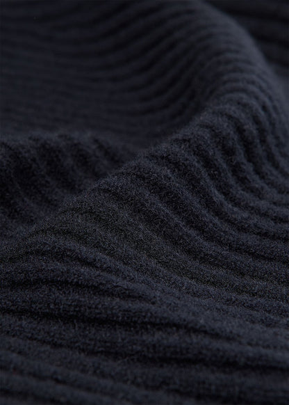 Navy Wool Zip Front Rib Cardigan