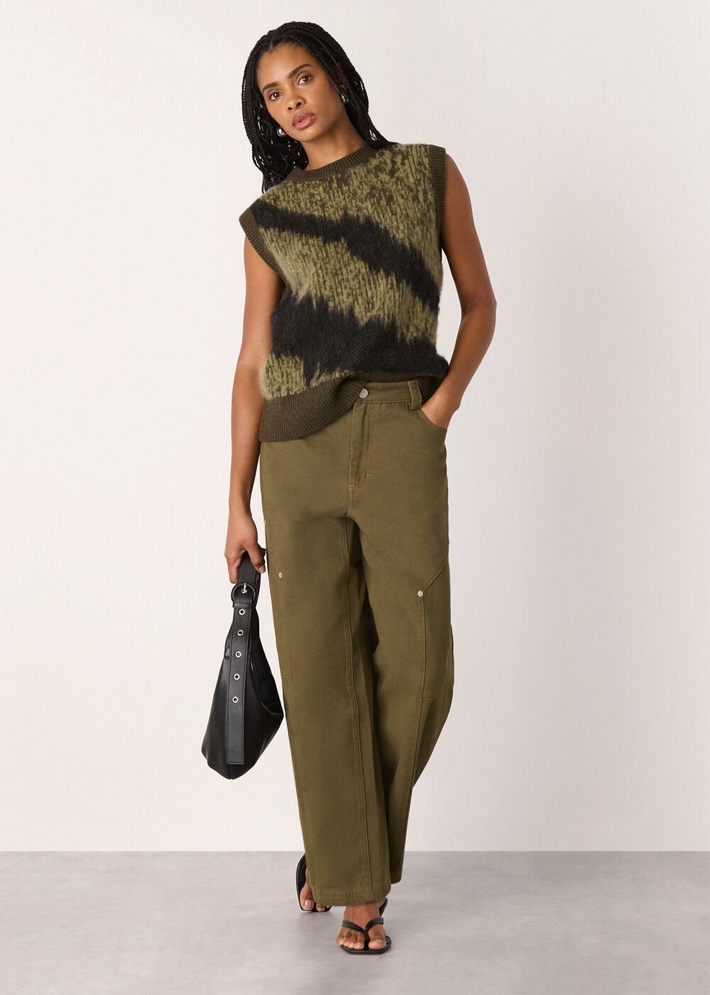 Green/Multi Zebra Print Knitted Tank