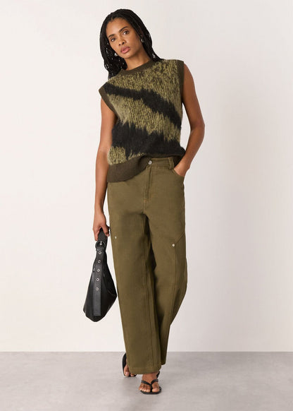 Green/Multi Zebra Print Knitted Tank