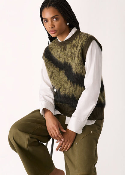 Green/Multi Zebra Print Knitted Tank