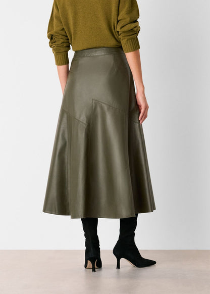 Khaki Zig Zag Panel Leather Skirt