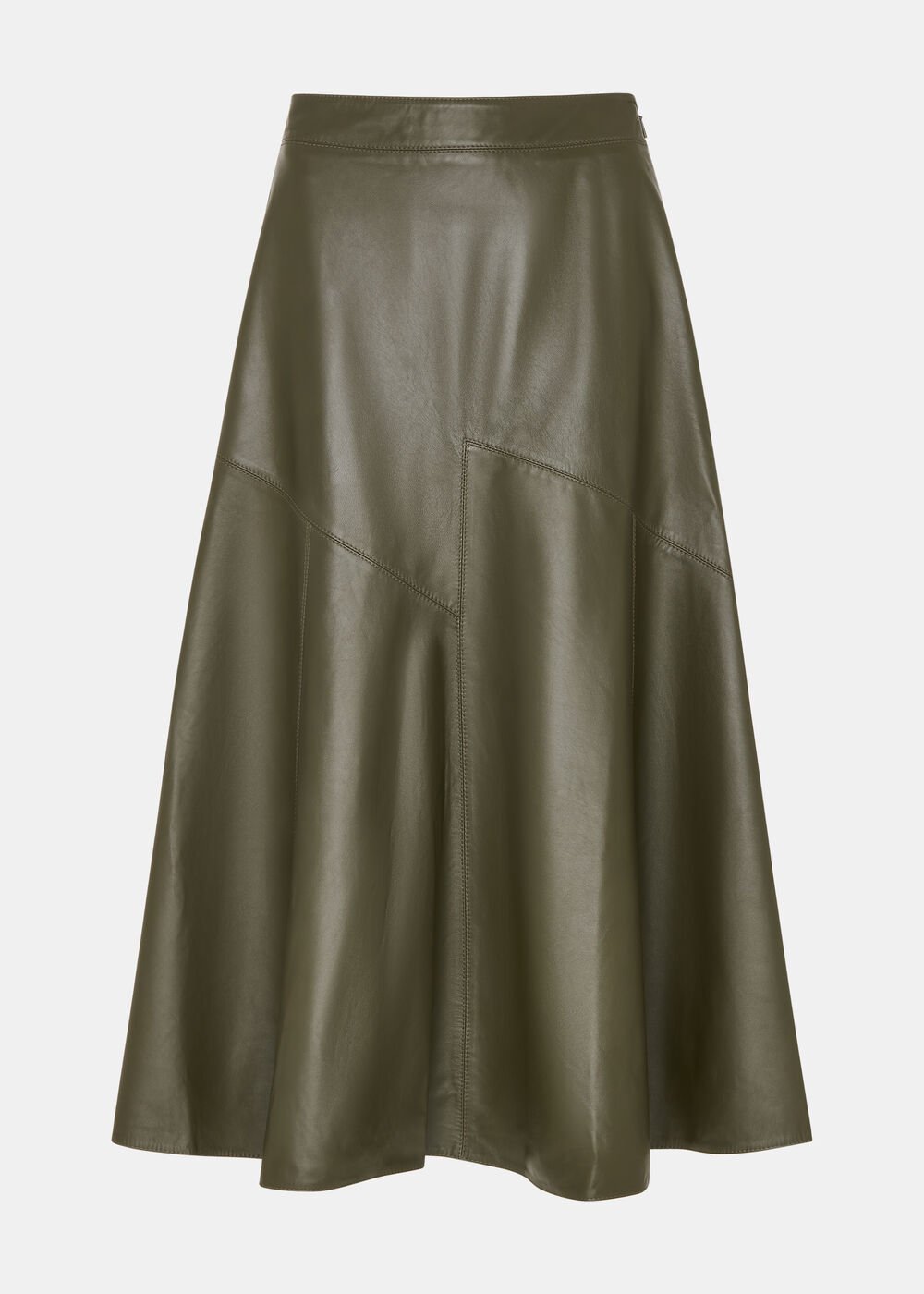 Khaki Zig Zag Panel Leather Skirt
