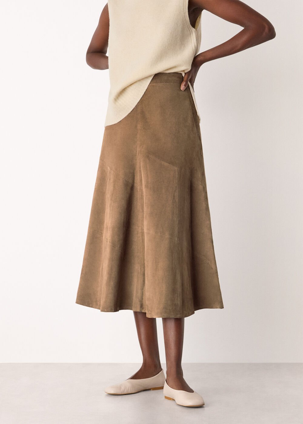 Taupe Zig Zag Panel Suede Skirt