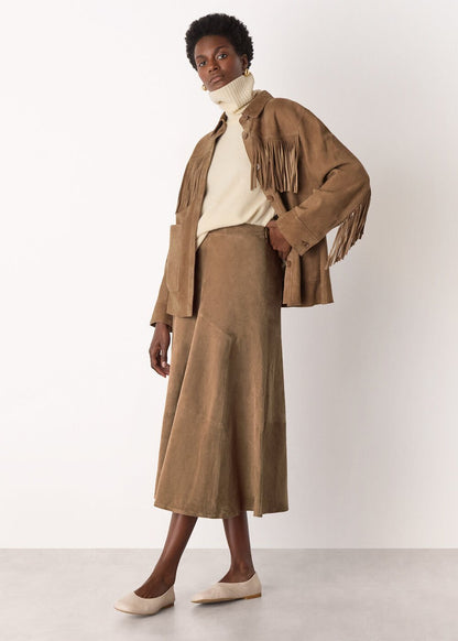 Taupe Zig Zag Panel Suede Skirt